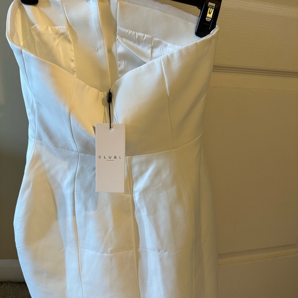 White bandeau tailored button mini dress - Picture 3 of 5